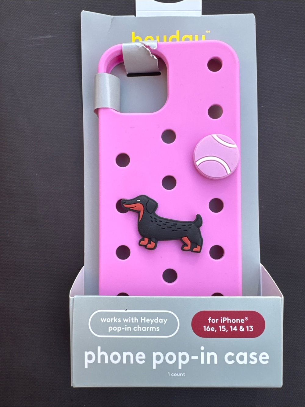 heyday Pink Pop-In Phone Case with Dachshund Charm